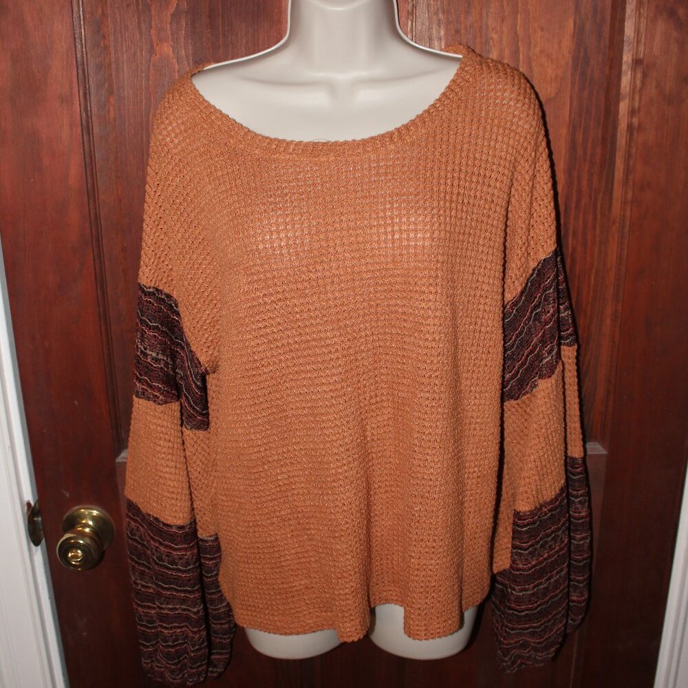 Oversized Lightweight Sweater w/Accent on Sleeve